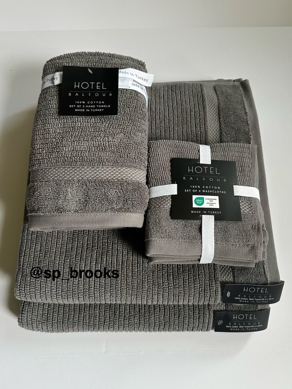 🎁8PC Hotel Balfour Bath Towel Set - Rib Textured Gray Turkish Cotton Towels